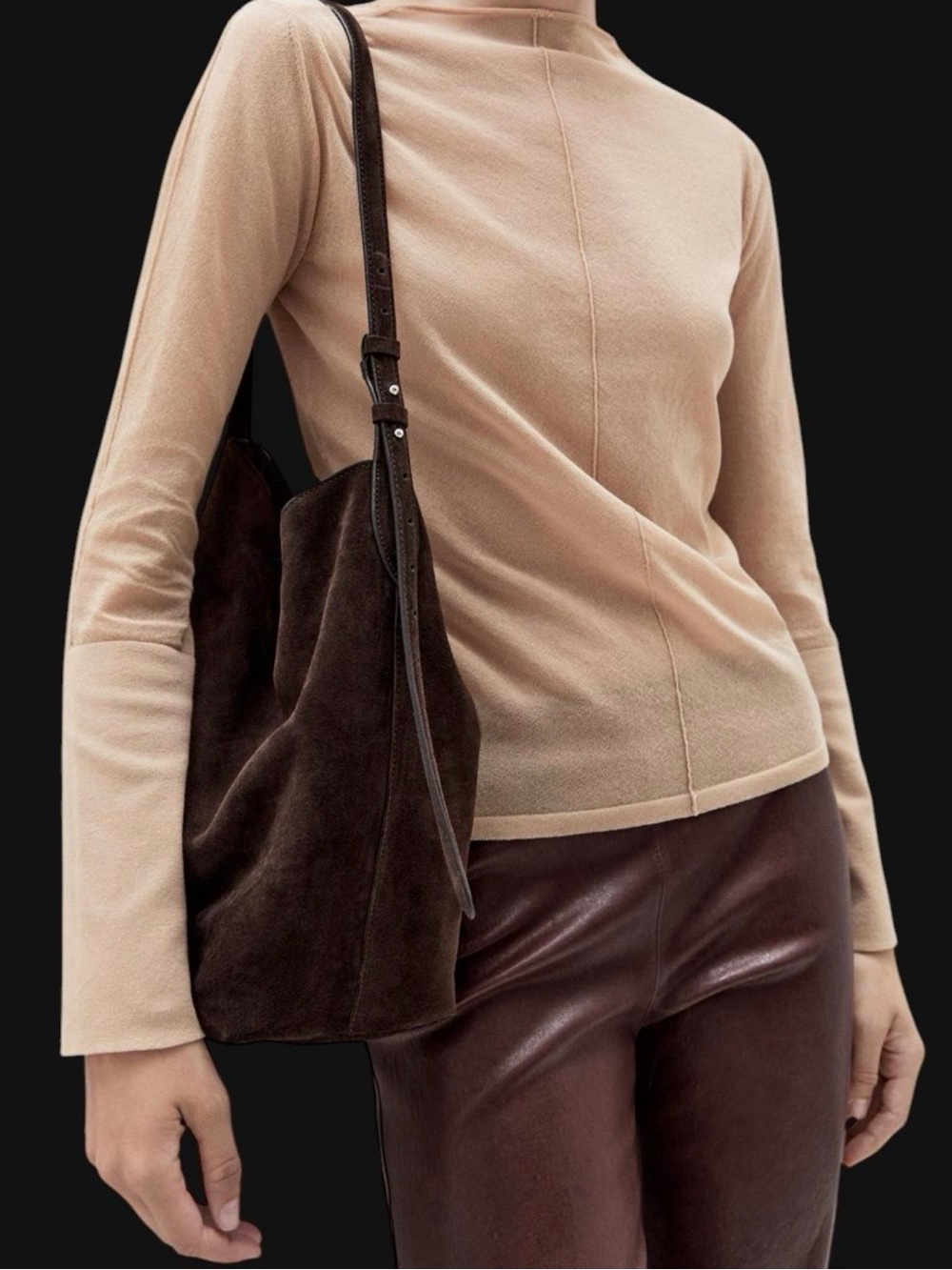 Like New | Massimo Dutti Split Suade Leather Bucket Bag in Brown